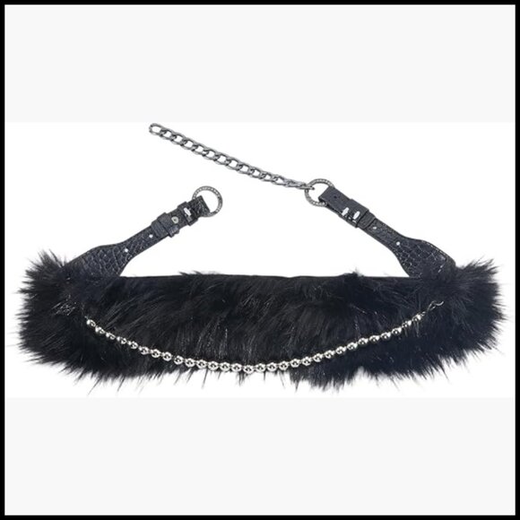 Faux Fur PU Leather Chain Waist Belt Adjustable Wide Chunky Belt main image 5